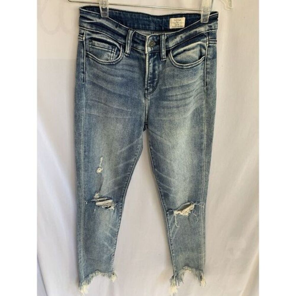 Women's Sz 25x25 Bridge By Gly Distressed‎ Blue Jeans Mid Rise Skinny Raw Hems